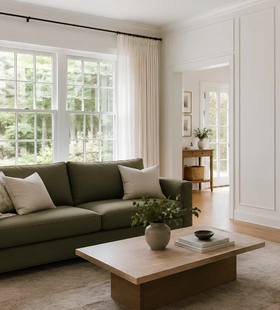 Furniture Removal: a living room with a sofa, armchair and coffee table