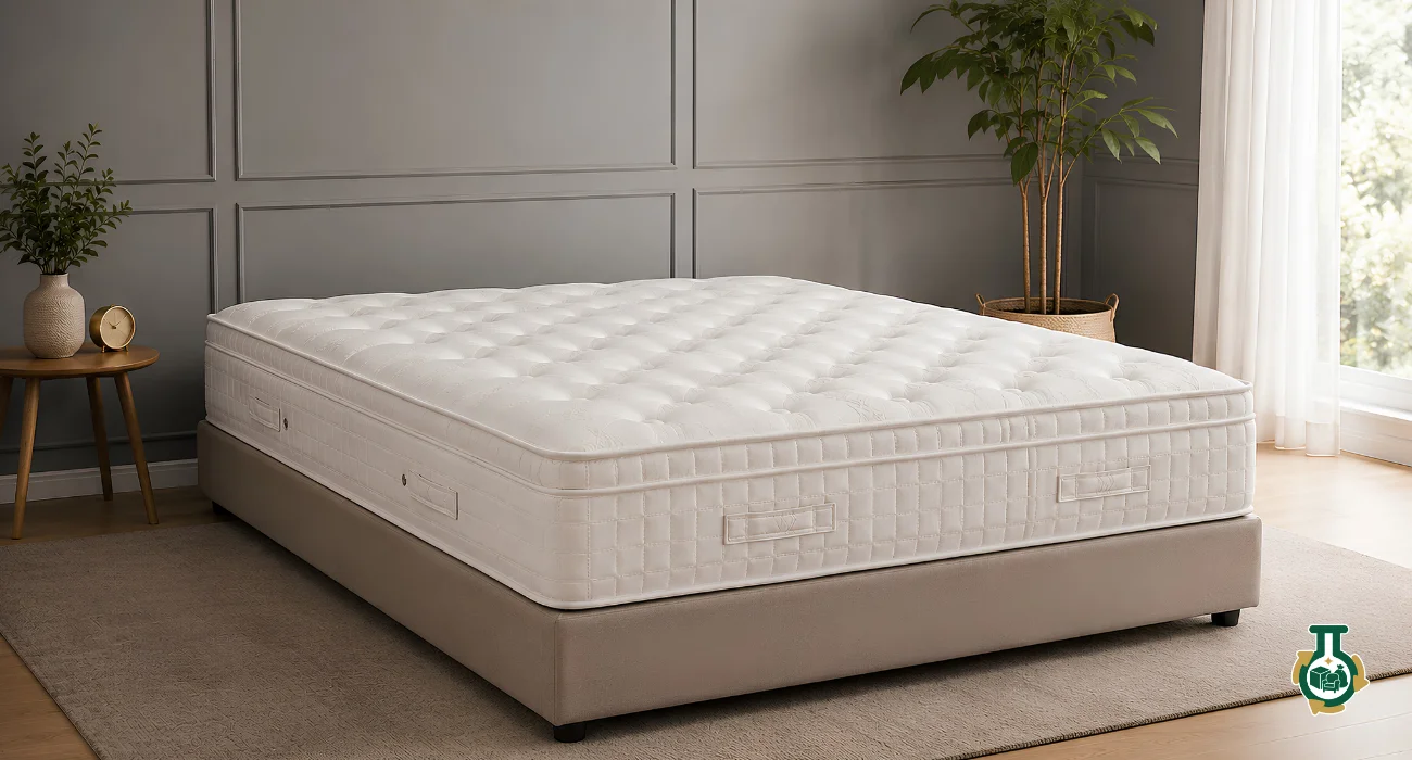 Mattress Removal: a mattress and box spring standing in an empty bedroom